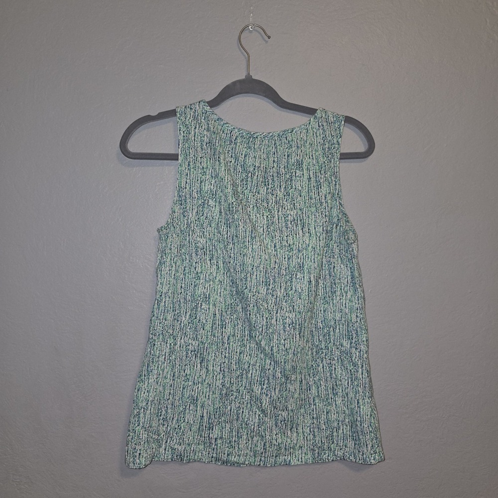 Eddie Bauer Green Blue Abstract Print Quarter Button Tank Artsy Resort Sz S - Picture 2 of 8